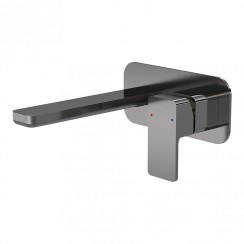 Nuie Windon Wall Mounted 2-Hole Basin Mixer Tap with Plate - Brushed Pewter - WIN728-CO-1