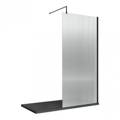 Nuie Fluted Wetroom Shower Screen with Matt Black Profile & Support Bar 1850 mm H x 1000mm W x 8mm Glass - WRFL18510BP-CO-1