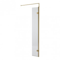 Nuie 300mm Fluted Hinged Screen with Brushed Brass Support Bar 300mm W x 1850mm H x 8mm Glass WRFL18530BB-CO-1