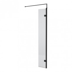 Nuie 300mm Fluted Hinged Screen with Support Bar 300mm W x 1850mm H x 8mm Glass Matt Black WRFL18530BP-CO-1