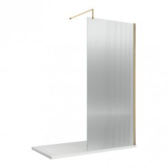Hudson Reed Fluted Wetroom Shower Screen with Brushed Brass Profile & Support Bar 800 mm W x 1950 mm H x 8 mm Glass - WRFL19580BB-CO-1