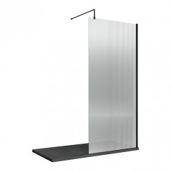 Hudson Reed Fluted Wetroom Shower Screen with Matt Black Profile & Support Bar 800mm W x 1950mm H x 8mm Glass - WRFL19580BP-CO-1