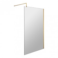 Hudson Reed Wetroom Shower Screen with Brushed Brass Profile & Support Bar 1100mm W x 1950mm H x 8mm Glass - WRSBB11-CO-1
