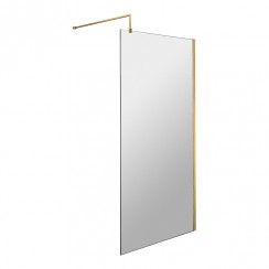 Hudson Reed Wetroom Shower Screen with Brushed Brass Profile & Support Bar 800mm W x 1950mm H x 8mm Glass - WRSBB80-CO-1