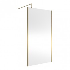 Nuie Outer Brushed Brass Framed Wetroom Shower Screen with Support Bar 1850mm H x 1100mm W x 8mm Glass - WRSCOBB11-CO-1