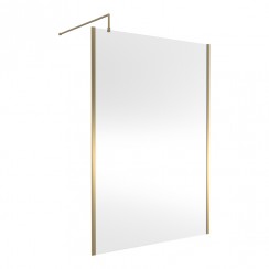 Nuie Outer Brushed Brass Framed Wetroom Shower Screen with Support Bar 1850mm H x 1400mm W x 8mm Glass - WRSCOBB14-CO-1