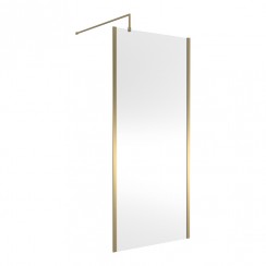 Nuie Outer Brushed Brass Framed Wetroom Shower Screen with Support Bar 1850mm H x 900mm W x 8mm Glass - WRSCOBB90-CO-1