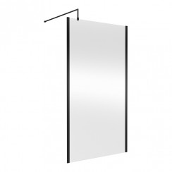 Nuie Outer Matt Black Framed Wetroom Shower Screen with Support Bar 1850mm H x 1100mm W x 8mm Glass - WRSCOBP11-CO-1