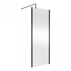 Nuie Outer Matt Black Framed Wetroom Shower Screen with Support Bar 1850mm H x 800mm W x 8mm Glass - WRSCOBP80-CO-1