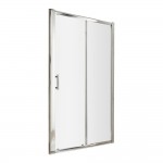 Nuie Pacific Single Sliding Shower Door with Polished Chrome Profile and Rounded T-Bar Handle 1850mm H x 1100mm W x 6mm Glass