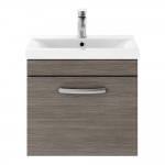 Nuie Athena 500mm Wall-hung 1-Drawer Vanity Unit with Mid-Edge Basin 1TH - Anthracite Woodgrain