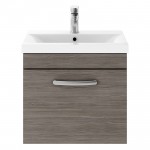 Nuie Athena Brown Grey Avola 500mm Wall Hung 1 Drawer Cabinet & Basin 1