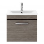 Nuie Athena 500mm Wall-hung 1-Drawer Vanity Unit with Minimalist Basin 1TH - Anthracite Woodgrain