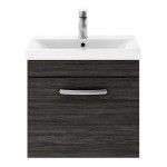 Nuie Athena 500mm Wall-hung 1-Drawer Vanity Unit with Mid-Edge Basin 1TH - Charcoal Black Woodgrain