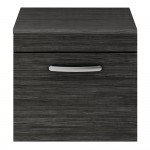 Nuie Athena 500mm Wall-hung 1-Drawer Vanity Unit with Matching Worktop - Charcoal Black Woodgrain