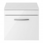 Nuie Athena Gloss White 500mm Wall Hung 1 Drawer Cabinet & Worktop