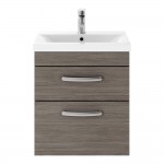 Nuie Athena 500mm Wall-hung 2-Drawer Vanity Unit with Mid-Edge Basin 1TH - Anthracite Woodgrain