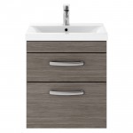 Nuie Athena Brown Grey Avola 500mm Wall Hung 2 Drawer Cabinet & Basin 3