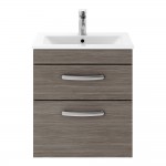 Nuie Athena 500mm Wall-hung 2-Drawer Vanity Unit with Minimalist Basin 1TH - Anthracite Woodgrain