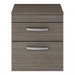 Nuie Athena 500mm Wall-hung 2-Drawer Vanity Unit with Matching Worktop - Anthracite Woodgrain
