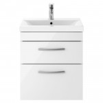 Nuie Athena Gloss White 500mm Wall Hung 2 Drawer Cabinet & Basin 1