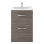 Nuie Athena 600mm Floor Standing 2-Drawer Vanity Unit with Mid-Edge Basin 1TH - Anthracite Woodgrain