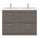 Nuie Athena 1200mm Floor Standing 4-Drawer Vanity Unit with Polymarble Double Basin 2 x 1TH - Anthracite Woodgrain