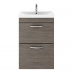 Nuie Athena 600mm Floor Standing 2-Drawer Vanity Unit with Thin-Edge Basin 1TH - Anthracite Woodgrain