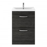 Nuie Athena 600mm Floor Standing 2-Drawer Vanity Unit with Mid-Edge Basin 1TH - Charcoal Black Woodgrain