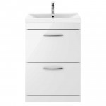 Nuie Athena Gloss White 600mm Floor Standing 2 Drawer Cabinet & Basin 2