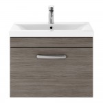 Nuie Athena 600mm Wall-hung 1-Drawer Vanity Unit with Mid-Edge Basin 1TH - Anthracite Woodgrain