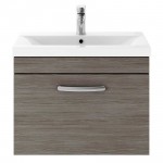 Nuie Athena Brown Grey Avola 600mm Wall Hung 1 Drawer Cabinet & Basin 1
