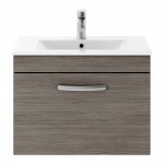 Nuie Athena 600mm Wall-hung 1-Drawer Vanity Unit with Minimalist Basin 1TH - Anthracite Woodgrain