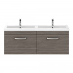 Nuie Athena 1200mm Wall-hung 2-Drawer Vanity Unit with Polymarble Double Basin 2 x 1TH - Anthracite Woodgrain