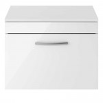Nuie Athena Gloss White 600mm Wall Hung 1 Drawer Cabinet & Worktop