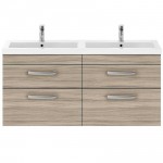 Nuie Athena Driftwood 1200mm Wall Hung 4 Drawer Cabinet & Double Basin