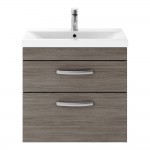 Nuie Athena 600mm Wall-hung 2-Drawer Vanity Unit with Mid-Edge Basin 1TH - Anthracite Woodgrain