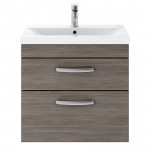 Nuie Athena Brown Grey Avola 600mm Wall Hung 2 Drawer Cabinet & Basin 1