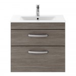 Nuie Athena 600mm Wall-hung 2-Drawer Vanity Unit with Minimalist Basin 1TH - Anthracite Woodgrain