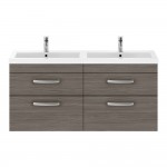 Nuie Athena 1200mm Wall-hung 4-Drawer Vanity Unit with Polymarble Double Basin 2 x 1TH - Anthracite Woodgrain