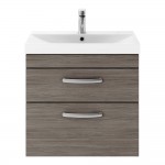 Nuie Athena 600mm Wall-hung 2-Drawer Vanity Unit with Thin-Edge Basin 1TH - Anthracite Woodgrain