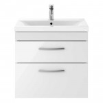 Nuie Athena Gloss White 600mm Wall Hung 2 Drawer Cabinet & Basin 2