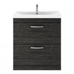 Nuie Athena 800mm Floor Standing 2-Drawer Vanity Unit with Thin-Edge Basin - Charcoal Black Woodgrain