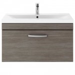 Nuie Athena Brown Grey Avola 800mm Wall Hung 1 Drawer Cabinet & Basin 1