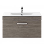 Nuie Athena 800mm Wall-hung 1-Drawer Vanity Unit with Minimalist Basin 1TH - Anthracite Woodgrain