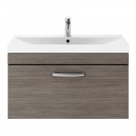 Nuie Athena 800mm Wall-hung 1-Drawer Vanity Unit with Thin-Edge Basin 1TH - Anthracite Woodgrain