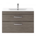 Nuie Athena 800mm Wall-hung 2-Drawer Vanity Unit with Minimalist Basin 1TH - Anthracite Woodgrain
