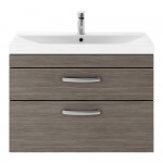 Nuie Athena 800mm Wall-hung 2-Drawer Vanity Unit with Thin-Edge Basin 1TH - Anthracite Woodgrain