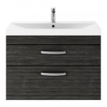 Nuie Athena 800mm Wall-hung 2-Drawer Vanity Unit with Thin-Edge Basin - Charcoal Black Woodgrain