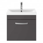 Nuie Athena Gloss Grey 500mm Wall Hung 1 Drawer Cabinet & Basin 2